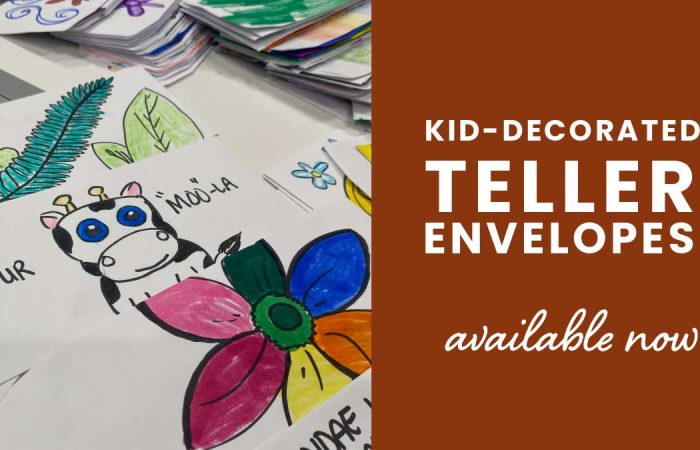 kid-decorated teller envelopes