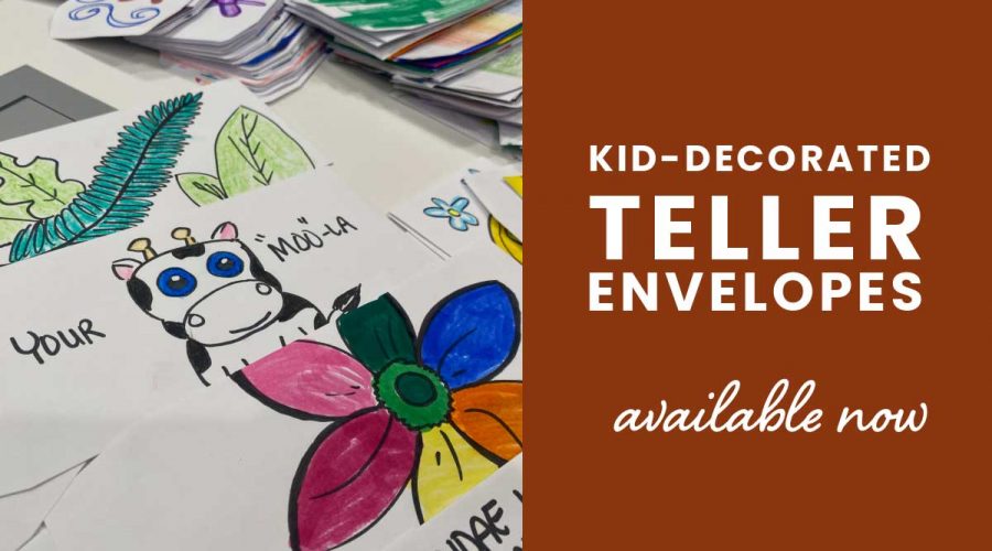 kid-decorated teller envelopes